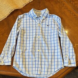 Vineyard Vines kids Light Blue and White Plaid Button-Down Shirt 4T